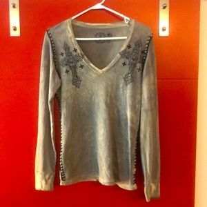 Affliction Live Fast V-Neck Long Sleeve Tee w/ light flannel feel. Sz Lrg